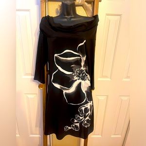 White & Black Off Shoulder Dress with Floral Print- Very Classy!